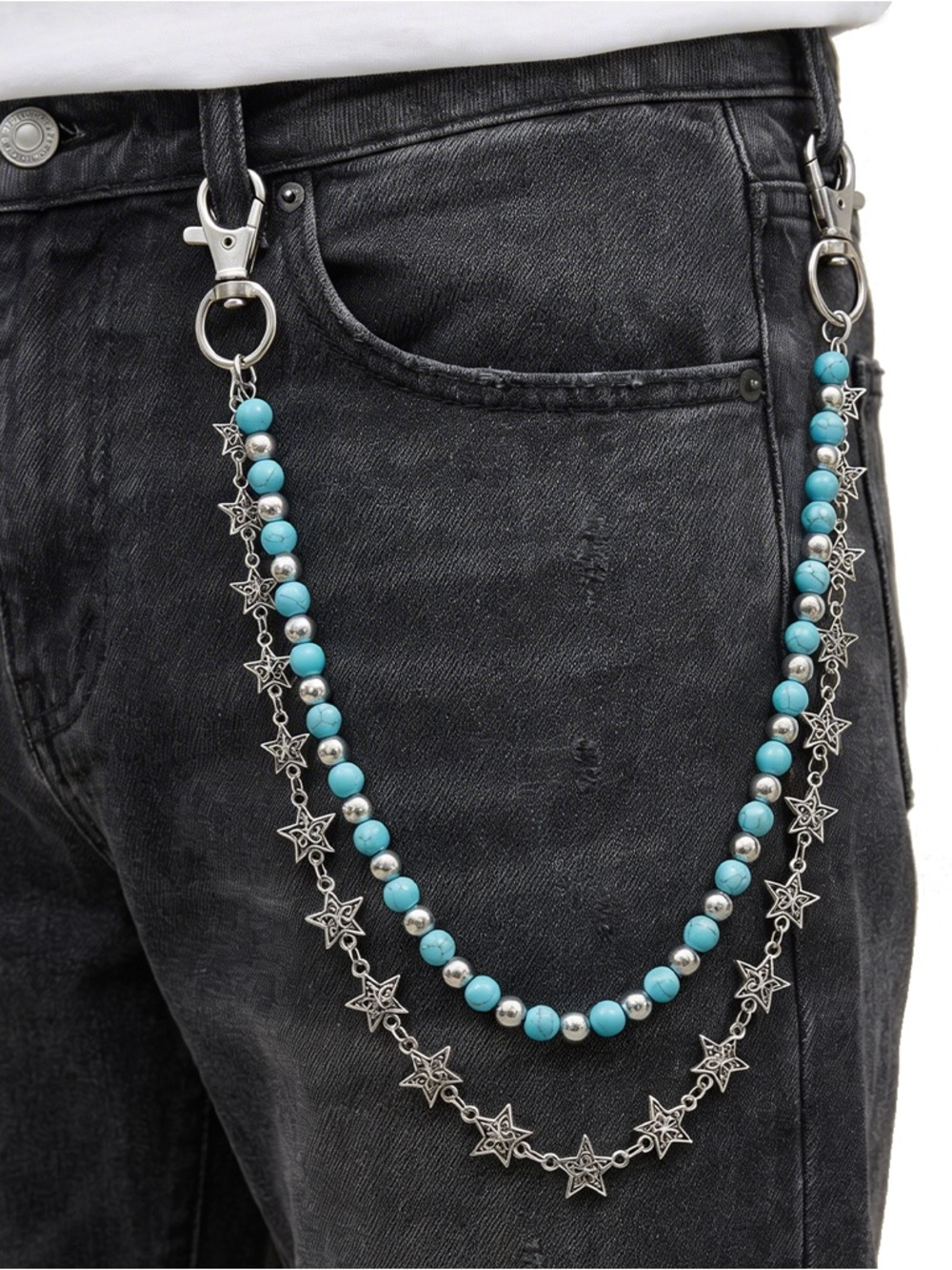Turquoise Beaded Double-Layer Star Wallet Chain
